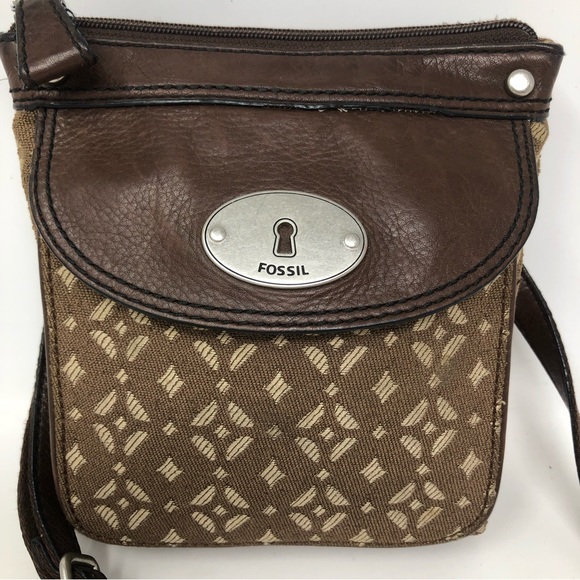 Vintage Fossil Leather and Canvas Crossbody Bag - Picture 2 of 7